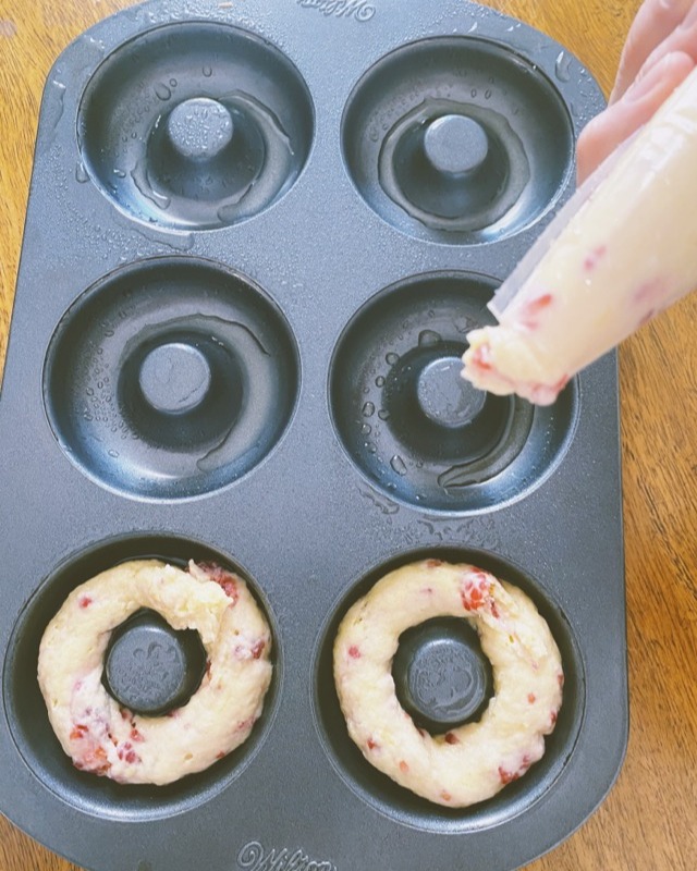 Piping the donuts